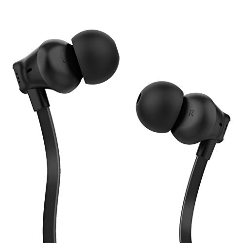 Earbuds, Vogek Tangle-Free Flat Cord Ergonomic in-Ear Headphones with Dynamic Crystal Clear Sound, Earphones with 3.5mm Jack, S/M/L Eartips Compatible with Samsung, Android Phone and More-Black